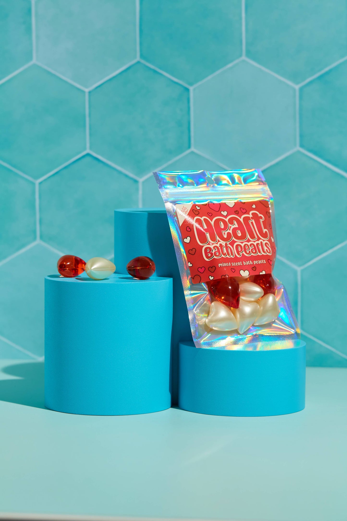 Pack of 10 Heart Bath Pearls. Strawberry and Vanilla Scented
