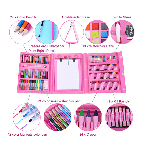 RLS 208pc Deluxe Quality Portable Pink Or Blue Colouring Art Set