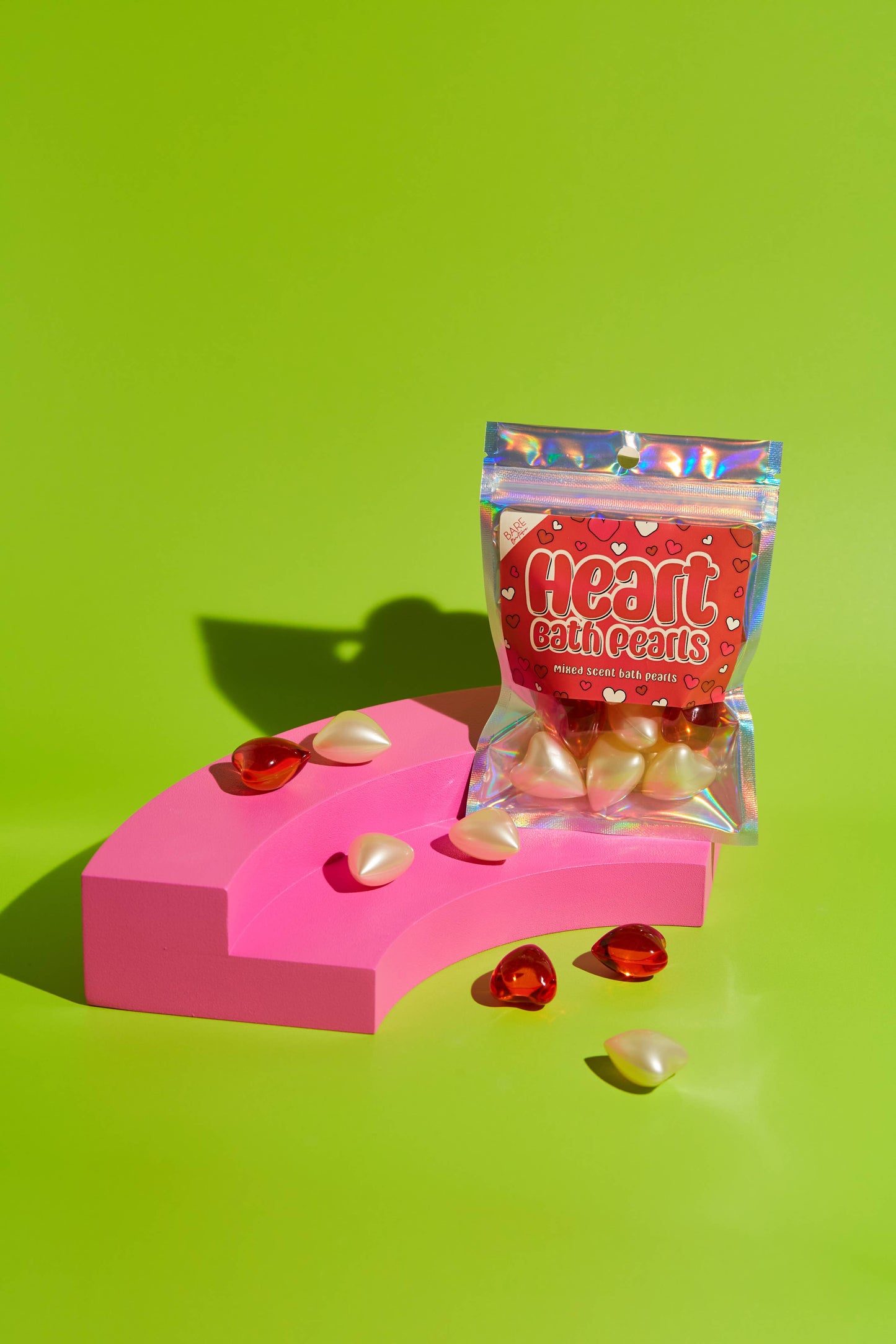Pack of 10 Heart Bath Pearls. Strawberry and Vanilla Scented