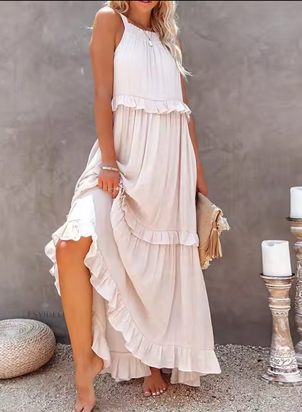 Womens Ruffle Loose Dress Summer Beach Holiday Casual Camisole Maxi Long Dress