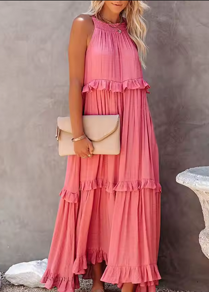 Womens Ruffle Loose Dress Summer Beach Holiday Casual Camisole Maxi Long Dress