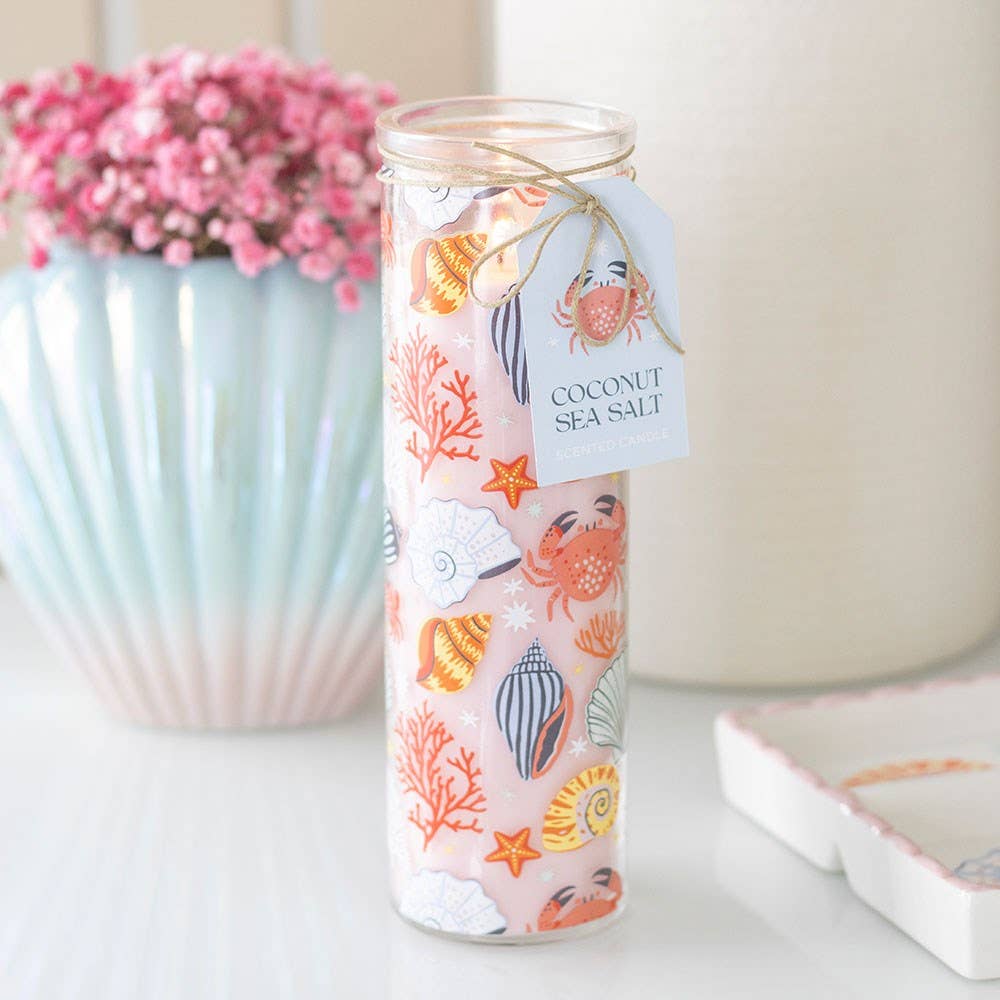 Pastel Shell Print Coconut & Sea Salt Coastal Tube Candle