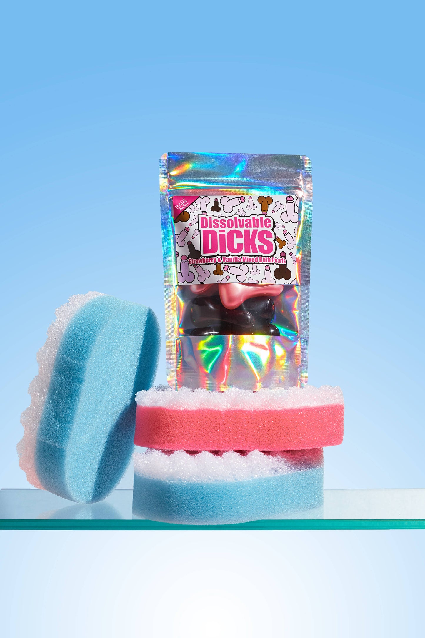 Dissolvable Dicks. 8 XXL Bath Pearls. Strawberry and Vanilla