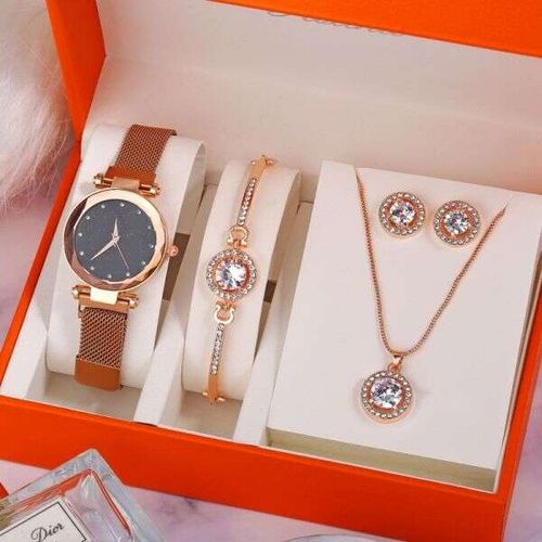 4-Piece Crystal Watch & Jewelry Set for Women